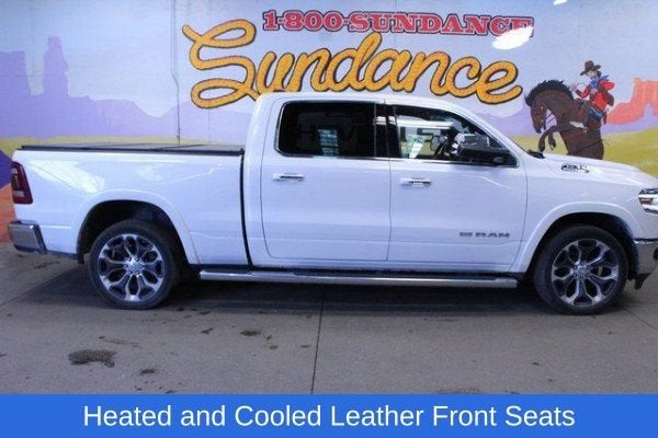 2019 RAM 1500 Longhorn in White — front three-quarter view
