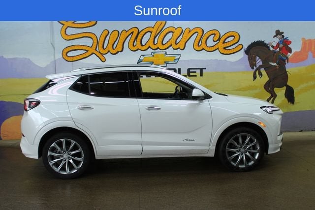 2025 Buick Encore GX Avenir in White Frost Tricoat — front three-quarter view